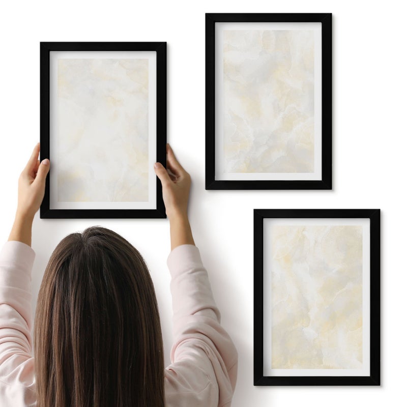 Galeria ścienna 3-częściowy komplet obrazów w czarnych ramach - Jasne tekstury farby pociągięcia pędzlem design - ArtPrintCave