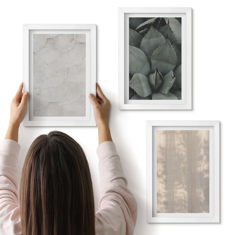 Galeria ścienna 3-częściowy komplet obrazów w białych ramach - Letnie tekstury zbliżenia w tropikalnym klimacie - ArtPrintCave