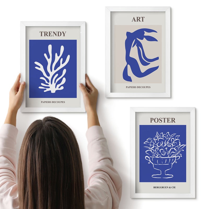Galeria ścienna 3-częściowy komplet obrazów w białych ramach - Abstrakcyjne artystyczne postery Henri Matisse - ArtPrintCave