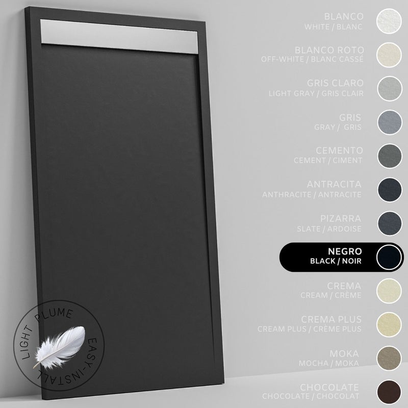 SOULHOME Lekki Brodzik z Żywicy tekstura Łupka – czarny- 190X70- Niski 3cm– Ruszt INOX