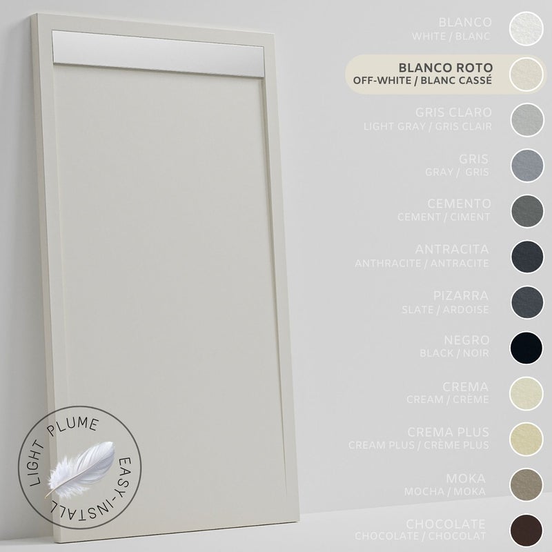 SOULHOME Lekki Brodzik z Żywicy tekstura Łupka – złamana biel- 180x90- Niski 3cm– Ruszt INOX
