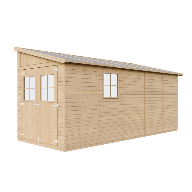 Drewniana szopa bez ścian bocznych 10 m² - Domek z oknami - wys. 243 x 513 x 216 cm - Konstrukcja z paneli z naturalnego drewna - TIMBELA M341