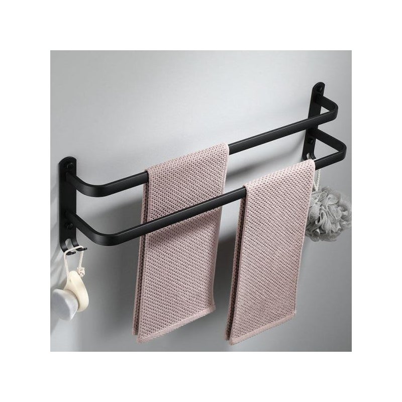 Wieszak na ręczniki, 2-warstwowy, aluminiowy wieszak ścienny z haczykiem (podwójny czarny słupek 30 cm)