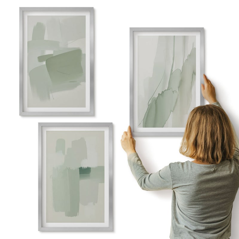 Galeria ścienna 3-częściowy komplet obrazów w srebrnych ramach - Abstrakcyjne wzory w stylu akwarelowym - ArtPrintCave