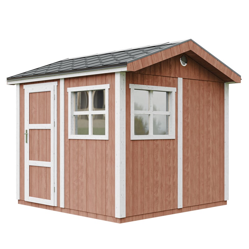 LP® SmartSide® drewniany domek ogrodowy premium z podłogą i gontem bitumicznym 250 × 294 × 252 cm – 5,9 m² – TIMBELA M913-REDWOOD RED