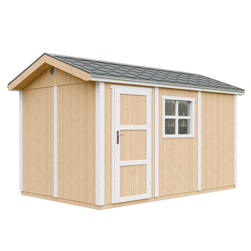 LP® SmartSide® drewniany domek ogrodowy premium z podłogą i gontem bitumicznym 250 × 412 × 252 cm – 8,68 m² – TIMBELA M914-HARVEST HONEY