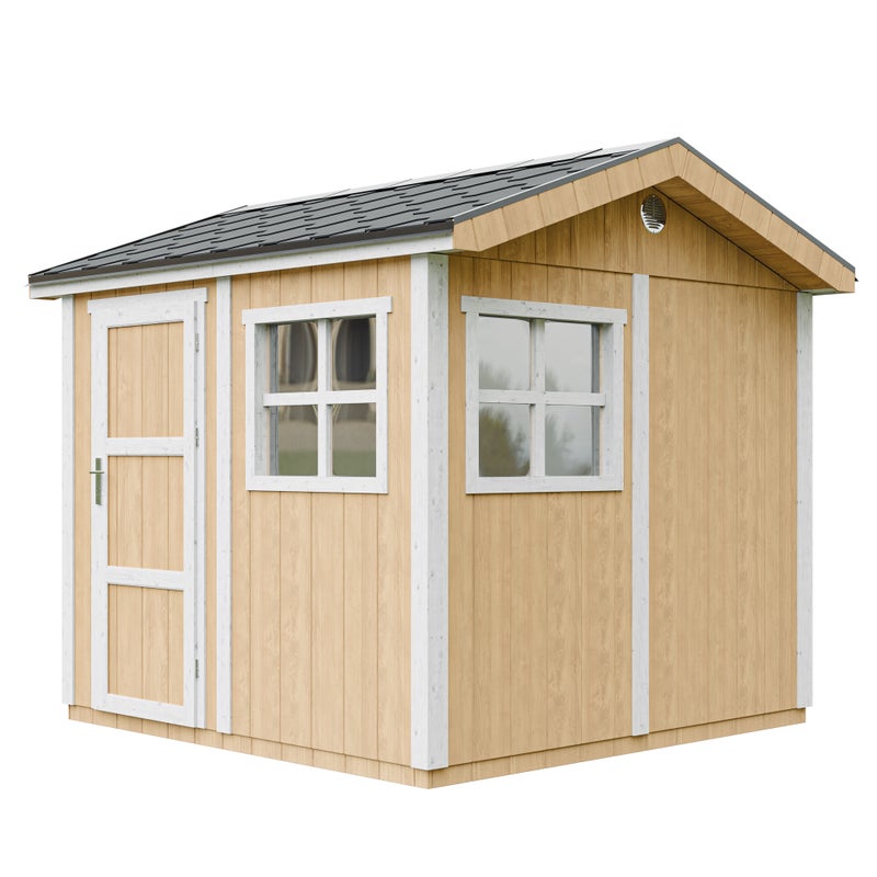 LP® SmartSide® drewniany domek ogrodowy premium z podłogą i gontem bitumicznym 250 × 294 × 252 cm – 5,9 m² – TIMBELA M913-HARVEST HONEY