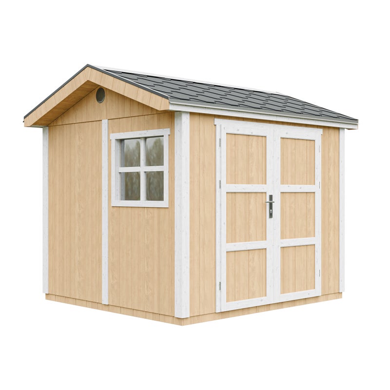 LP® SmartSide® drewniany domek ogrodowy premium z podłogą i gontem bitumicznym 250 × 294 × 252 cm – 5,9 m² – TIMBELA M913A-HARVEST HONEY