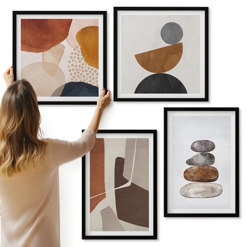 Galeria ścienna 4-częściowy komplet obrazów w czarnych ramach - Malarstwo abstrakcyjne nowoczesne dekroacje - ArtPrintCave