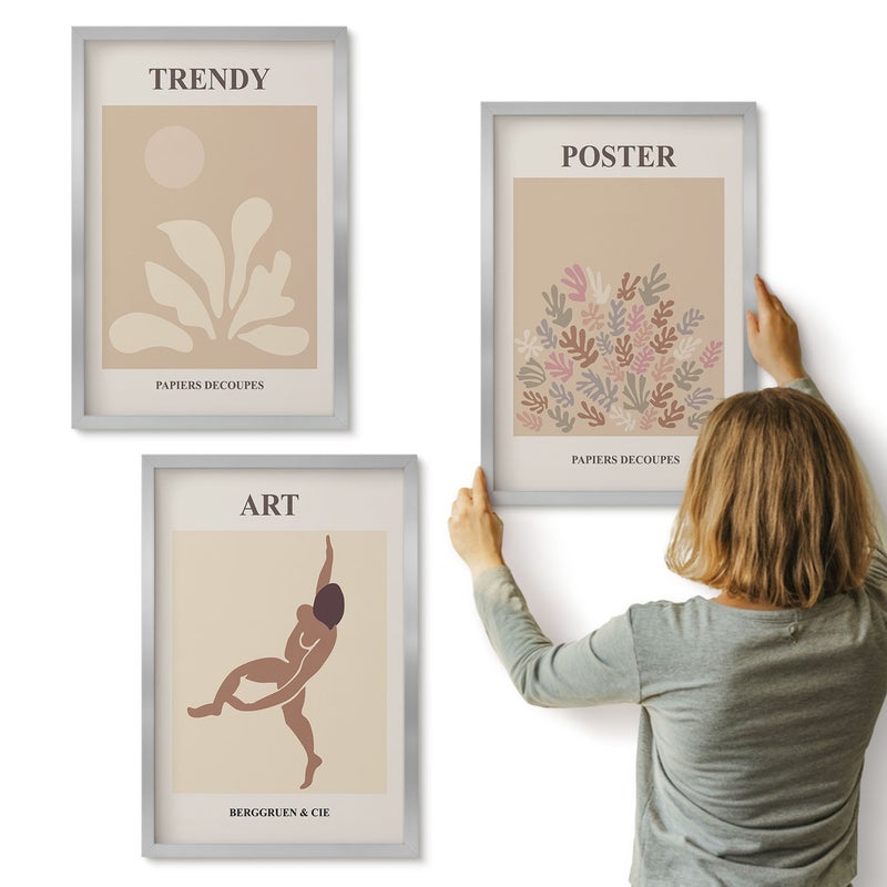 Galeria ścienna 3-częściowy komplet obrazów w srebrnych ramach - Abstrakcyjne formy i postacie Henri Matisse - ArtPrintCave