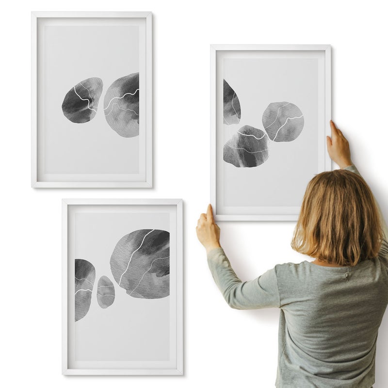Galeria ścienna 3-częściowy komplet obrazów w białych ramach - Plam farb abstrakcyjne malarstwo minimalistyczne - ArtPrintCave