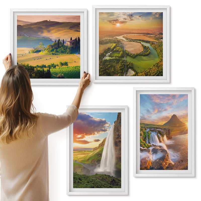 Galeria ścienna 4-częściowy komplet obrazów w białych ramach - Piękne włoskie widoki natury o zachodzie słońca - ArtPrintCave