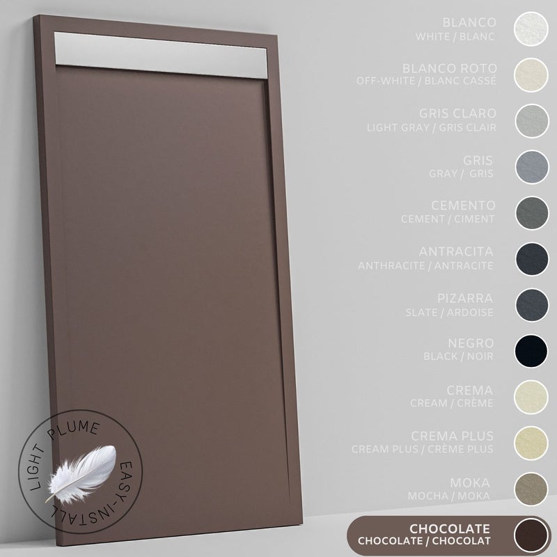 SOULHOME Lekki Brodzik z Żywicy tekstura Łupka – czekoladowy- 140X70- Niski 3cm– Ruszt INOX