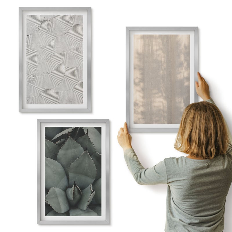 Galeria ścienna 3-częściowy komplet obrazów w srebrnych ramach - Letnie tekstury zbliżenia w tropikalnym klimacie - ArtPrintCave