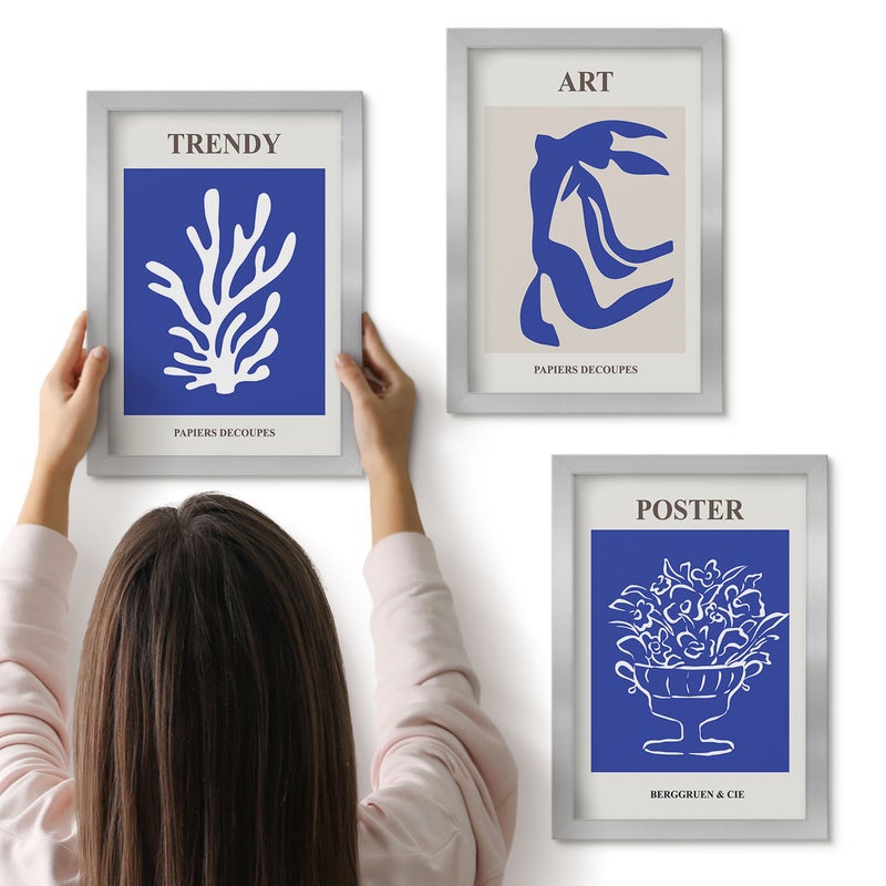 Galeria ścienna 3-częściowy komplet obrazów w srebrnych ramach - Abstrakcyjne artystyczne postery Henri Matisse - ArtPrintCave