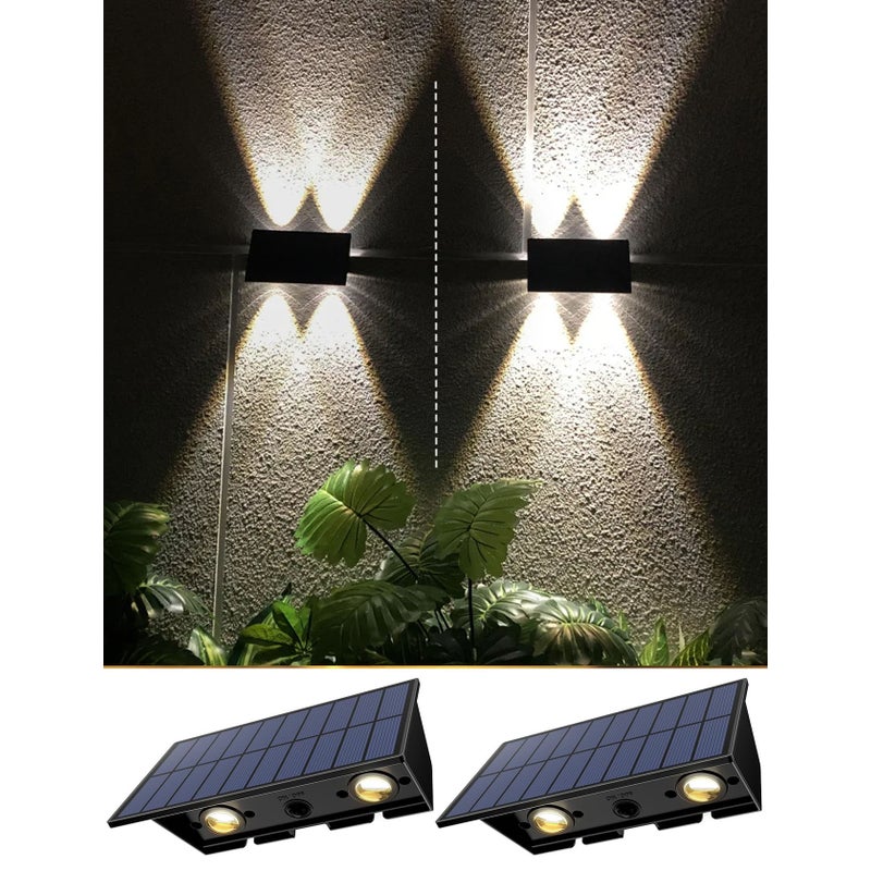 Lampy solarne ścienne 2szt, wodoodporne, ciepła biel, do ogrodzenia/patio/ogrodu.