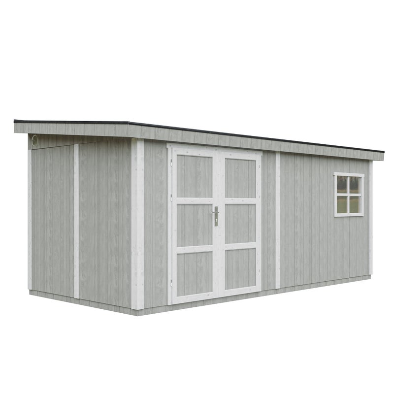 LP® SmartSide® drewniany domek ogrodowy premium z podłogą i ścianą boczną 248 × 530 × 231 cm – 11,47 m² – TIMBELA M940-TUNDRA GREY