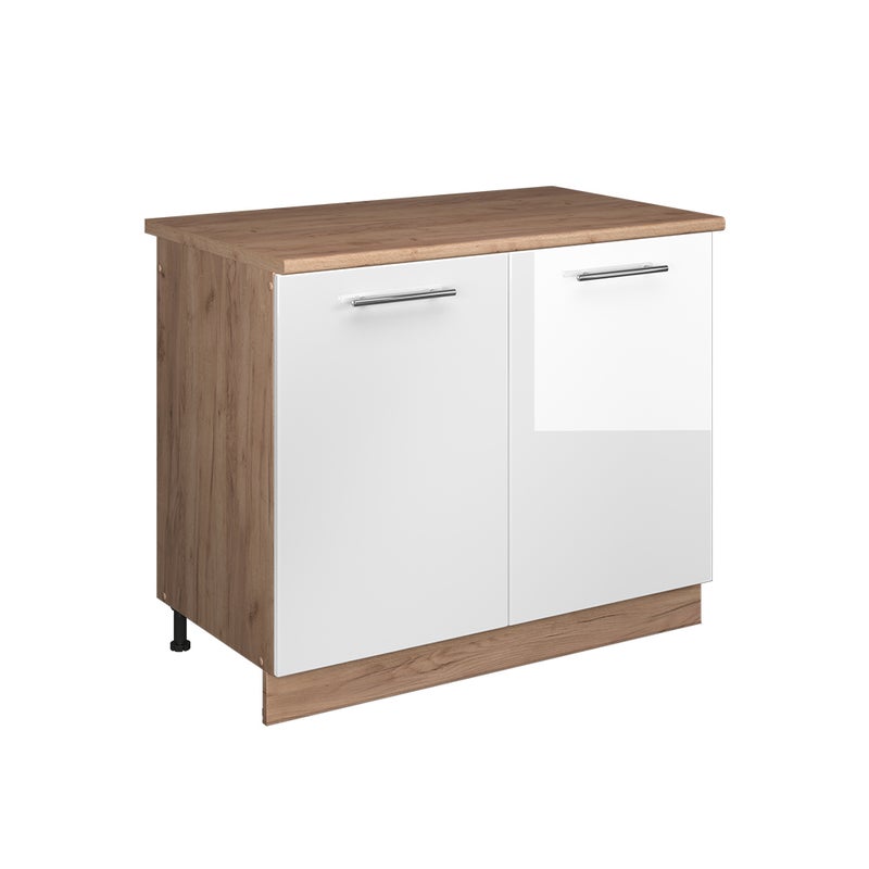Vicco Szafka pod zlew Fame-Line, Biały wysoki połysk/Dąb goldkraft, 100 cm, BP Dąb