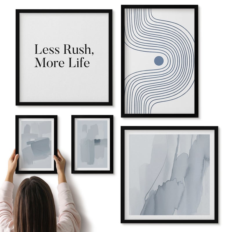 Galeria ścienna 5-częściowy komplet obrazów w czarnych ramach - Nowoczesne abstrakcyjne grafiki z minimalistycznym przesłaniem - ArtPrintCave