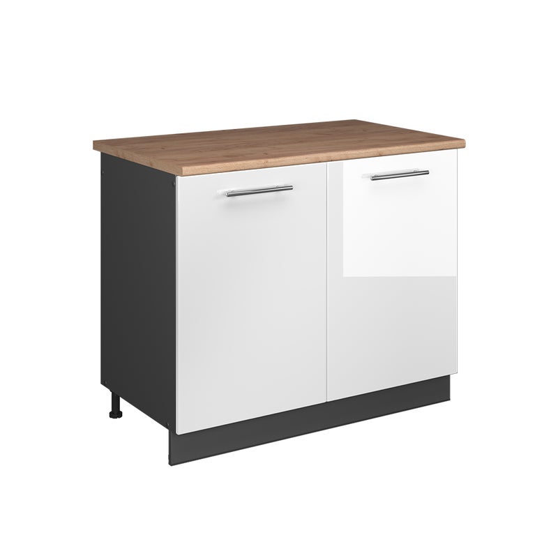 Vicco Szafka pod zlew Fame-Line, Biały wysoki połysk/Antracyt, 100 cm, BP Dąb