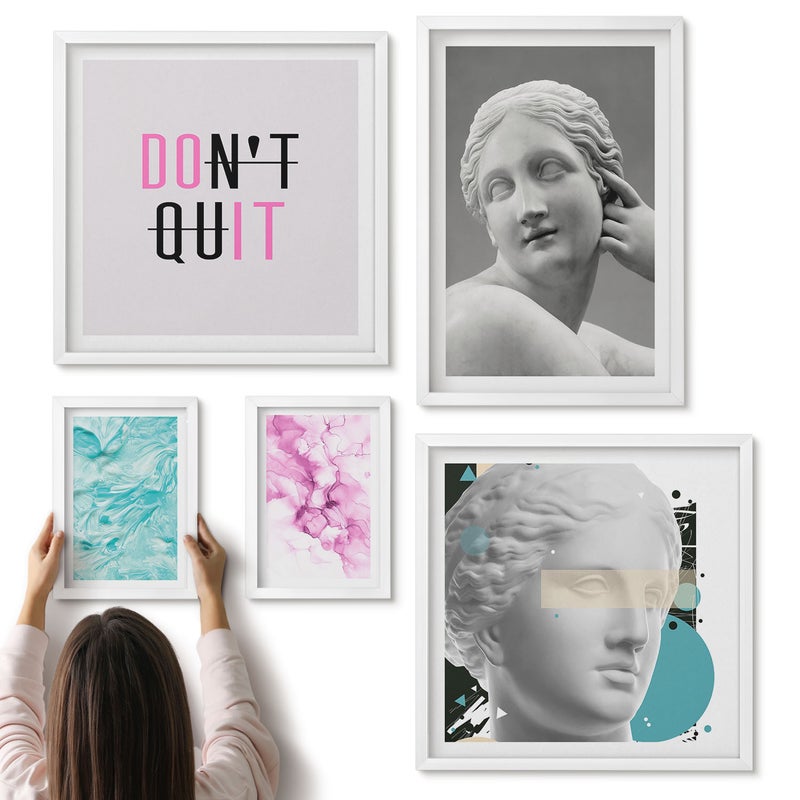 Galeria ścienna 5-częściowy komplet obrazów w białych ramach - Stylowe dekoracje z inspiracją klasyczną i nowoczesną - ArtPrintCave