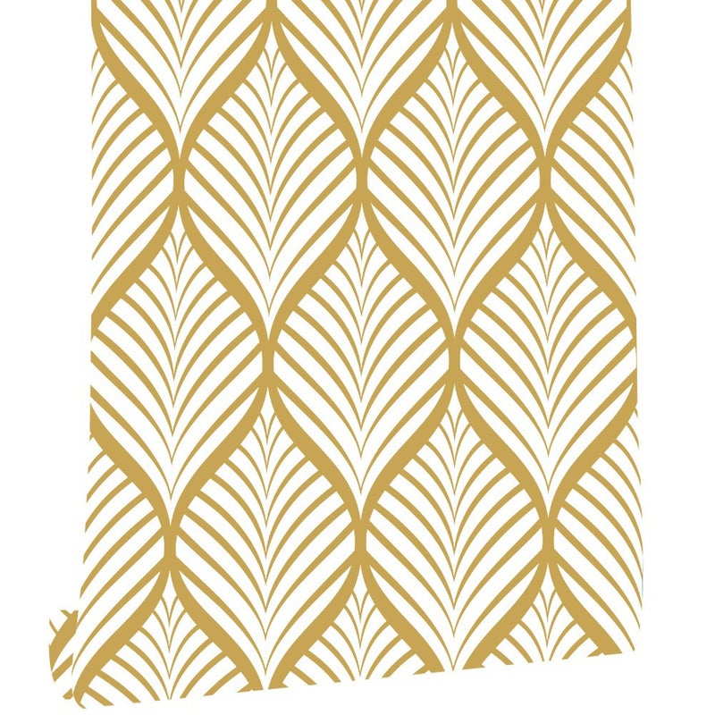 Samoprzylepna tapeta z nowoczesnym, minimalistycznym wzorem geometrycznym, 44,5 x 1000 cm, odpowiednia na meble lub do kuchni (złota).