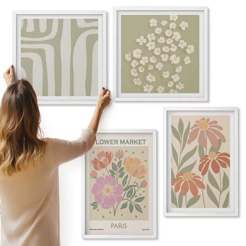 Galeria ścienna 4-częściowy komplet obrazów w białych ramach - Motywy botaniczne poster Paris minimalizm - ArtPrintCave
