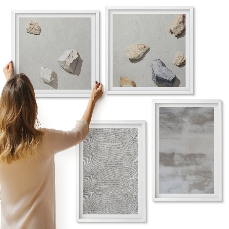 Galeria ścienna 4-częściowy komplet obrazów w białych ramach - Nowoczesne struktury tekstury w minimalistycznym stylu - ArtPrintCave
