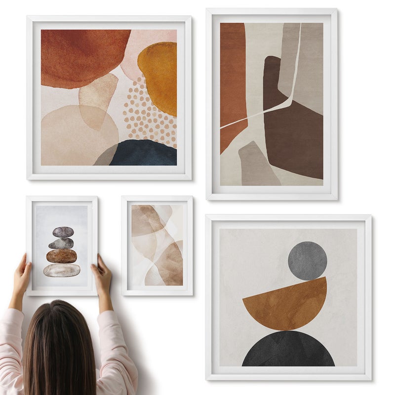 Galeria ścienna 5-częściowy komplet obrazów w białych ramach - Malarstwo abstrakcyjne nowoczesne dekroacje - ArtPrintCave