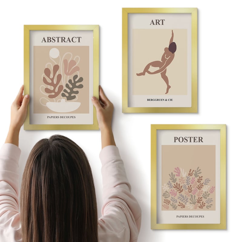 Galeria ścienna 3-częściowy komplet obrazów w złotych ramach - Stylowe abstrakcyjne kompozycje Henri Matisse - ArtPrintCave
