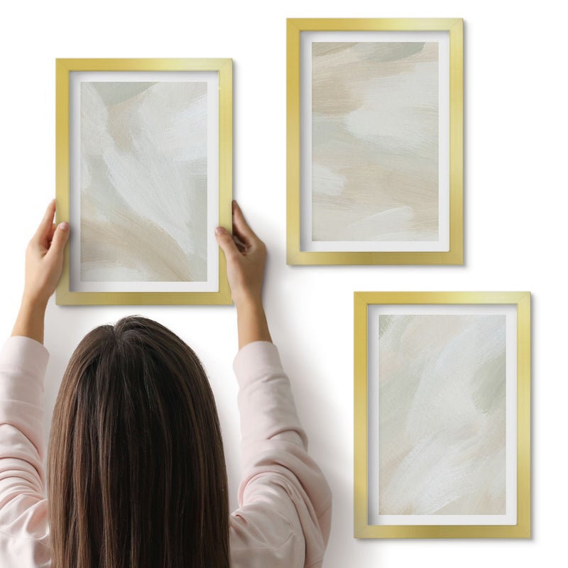 Galeria ścienna 3-częściowy komplet obrazów w złotych ramach - Malarska tekstura ślady farby minimalizm - ArtPrintCave