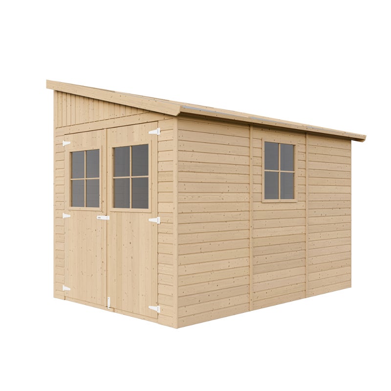 Domek ogrodowy z naturalnego drewna (z boczną ścianą) Z IMPREGNOWANĄ PODŁOGĄ 318x216 cm/6,2 m² - TIMBELA M339A+M339G