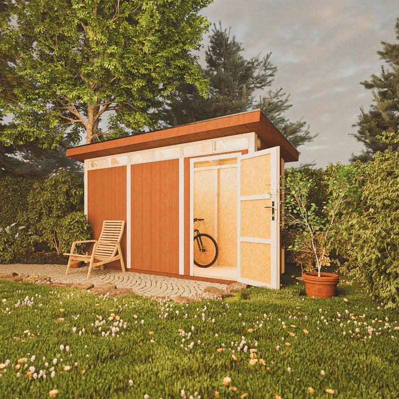 Domek ogrodowy z drewna z płyt LP SmartSide 4 m² - Domek ogrodowy z podłogą i płytami bitumicznymi Dł. 161 x Szer. 412 x Wys. 239 cm - Timbela M902