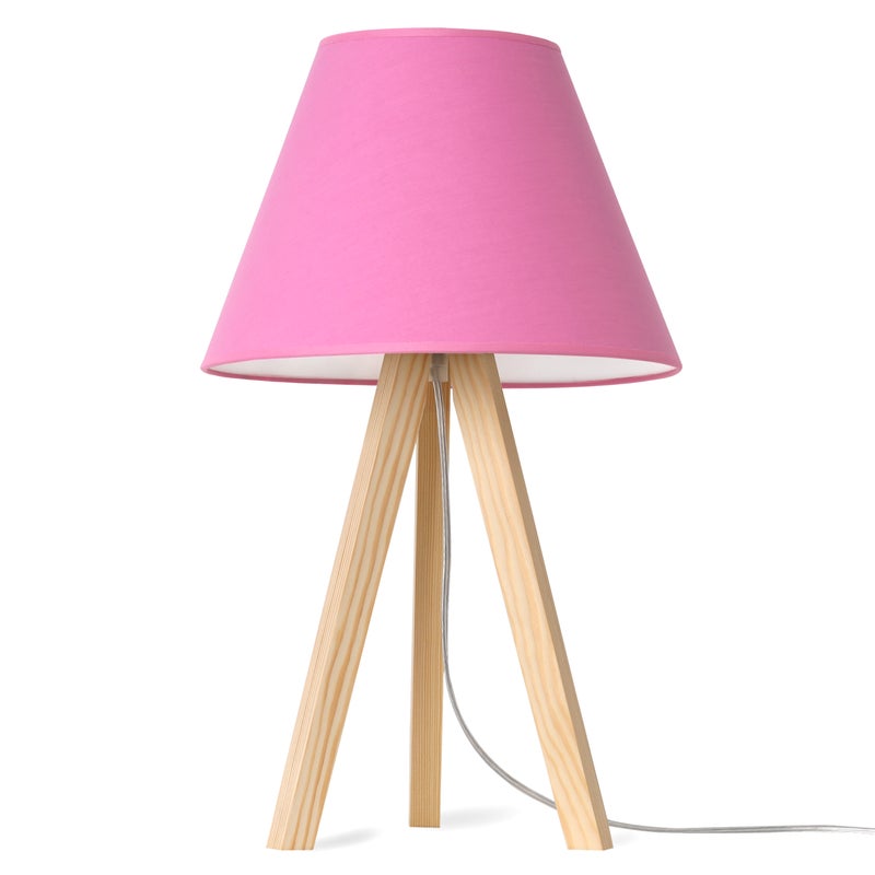 Lampa nocna stołowa Pastel trójnóg naturalny 1xE27 abażur różowy Light Home LH