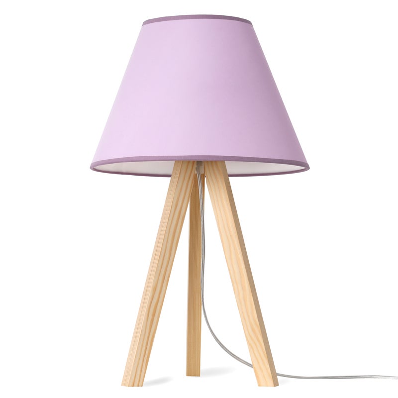 Lampa nocna stołowa Pastel trójnóg naturalny 1xE27 abażur fioletowy Light Home LH