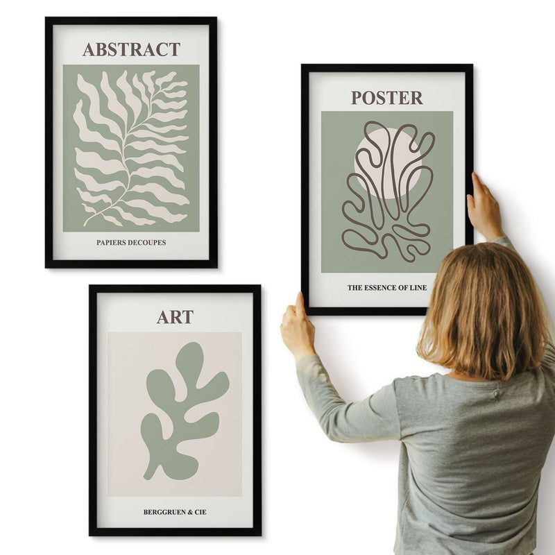 Galeria ścienna 3-częściowy komplet obrazów w czarnych ramach - Wzory roślinne postery Henri Matisse - ArtPrintCave