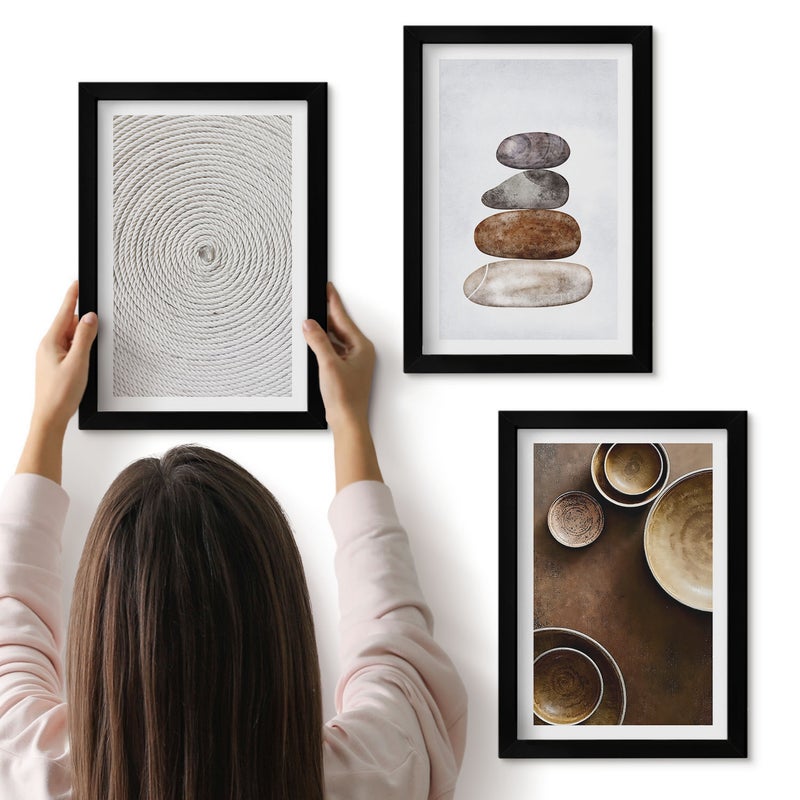 Galeria ścienna 3-częściowy komplet obrazów w czarnych ramach - Tekstury w sztuce nowoczesne wzornictwo - ArtPrintCave