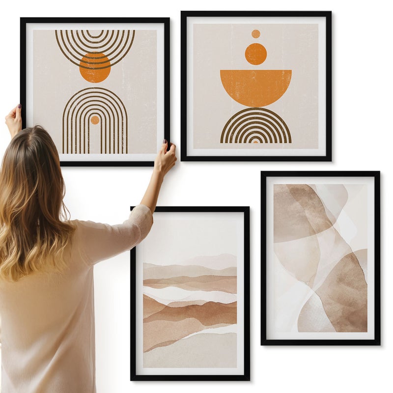 Galeria ścienna 4-częściowy komplet obrazów w czarnych ramach - Struktury w różnych odcieniach minimalizm - ArtPrintCave