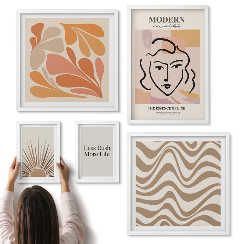 Galeria ścienna 5-częściowy komplet obrazów w białych ramach - Styl nowoczesny z abstrakcyjnymi motywami i liniami - ArtPrintCave