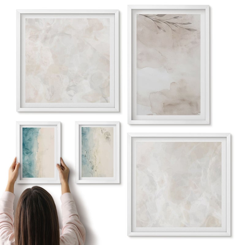 Galeria ścienna 5-częściowy komplet obrazów w białych ramach - Subtelne akwarelowe tekstura malarska - ArtPrintCave