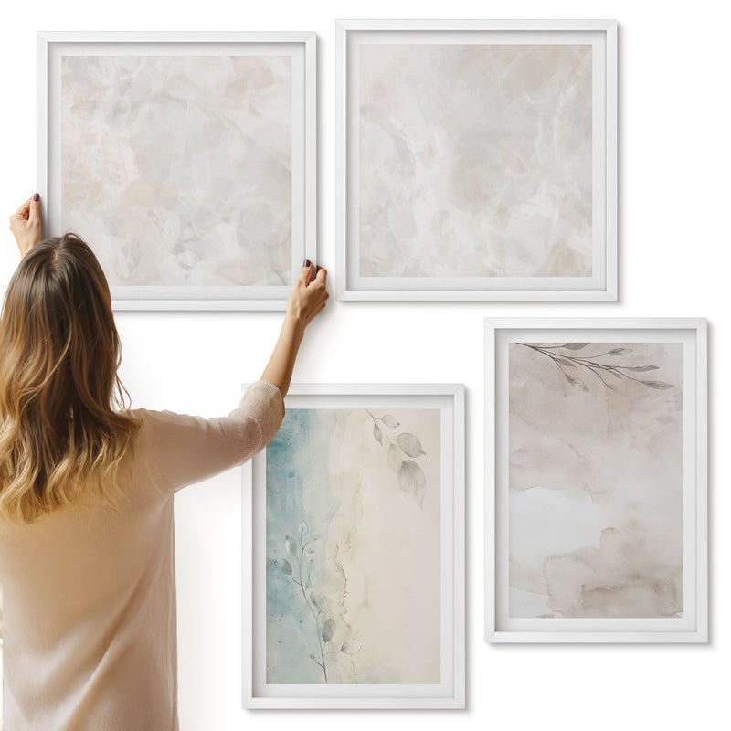 Galeria ścienna 4-częściowy komplet obrazów w białych ramach - Subtelne akwarelowe tekstura malarska - ArtPrintCave