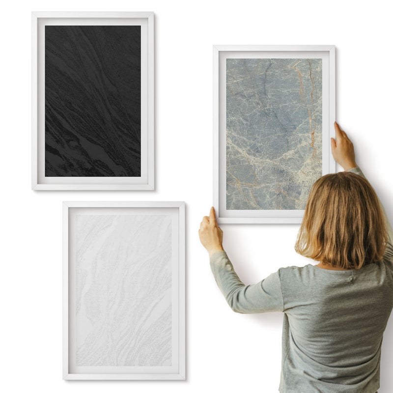 Galeria ścienna 3-częściowy komplet obrazów w białych ramach - Różne kolory eleganckich struktur kamiennych - ArtPrintCave