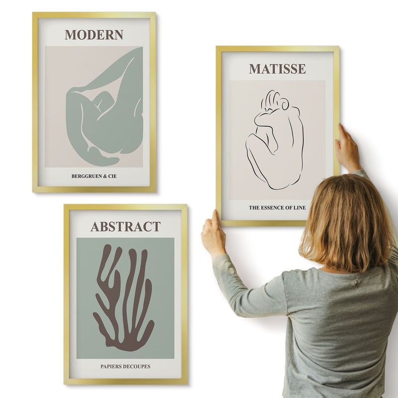 Galeria ścienna 3-częściowy komplet obrazów w złotych ramach - Stylowe obrazy z abstrakcyjnymi motywami Henri Matisse - ArtPrintCave