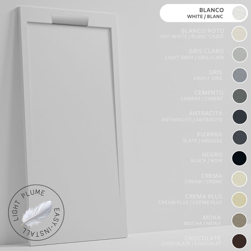 SOULHOME Lekki Brodzik z Żywicy tekstura Łupka – biały- 110x90- Niski 3cm– Elegancki