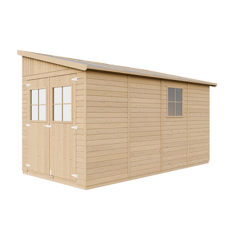 Domek ogrodowy z naturalnego drewna (bez ścian bocznych) Z IMPREGNOWANĄ PODŁOGĄ - H243x216x416 cm - TIMBELA M340+M340G