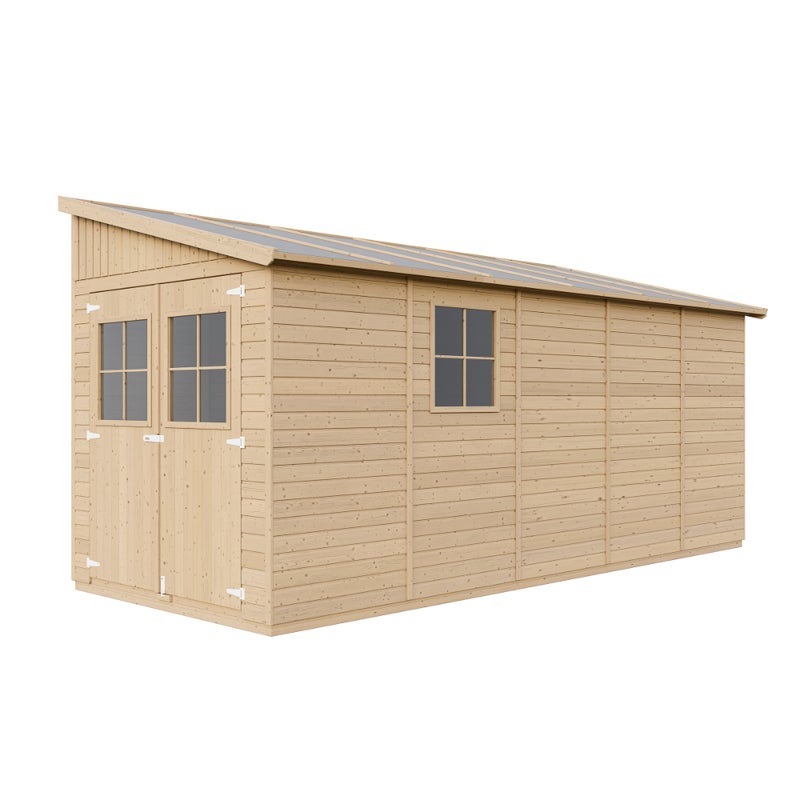 Drewniana altana ogrodowa 10 m² - Domek z oknami - wys. 244 x 514 x 218 cm - Konstrukcja z paneli z naturalnego drewna - TIMBELA M341A