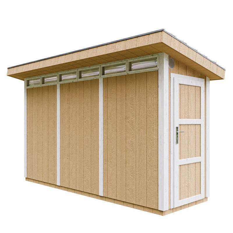 Domek ogrodowy z drewna z płyt LP SmartSide 4 m² - Domek ogrodowy z podłogą i płytami bitumicznymi Dł. 161 x Szer. 412 x Wys. 239 cm - Timbela M902
