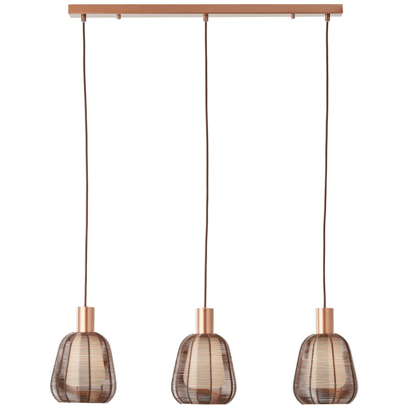 Brilliant Lamp Wallace 3-lampowa lampa wisząca kawa ciemny metal/drewno brąz 3x A60, E27, 40 W