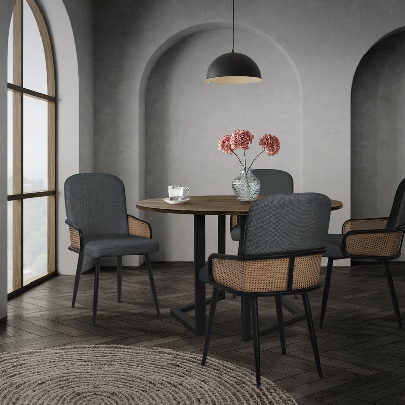 ML-Design zestaw 6 krzeseł tapicerowanych antracyt do jadalni i kuchni ergonomiczne z podłokietnikami imitacja rattanu metalowe nogi komfortowe