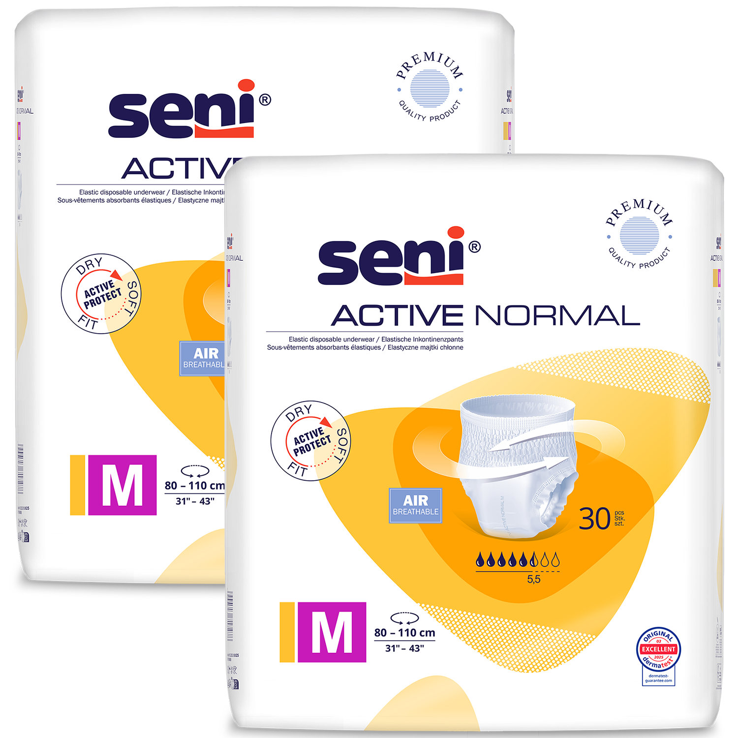 Zestaw Seni Active Normal, majtki chłonne, M, 80-110 cm, 2 x 30 sztuk